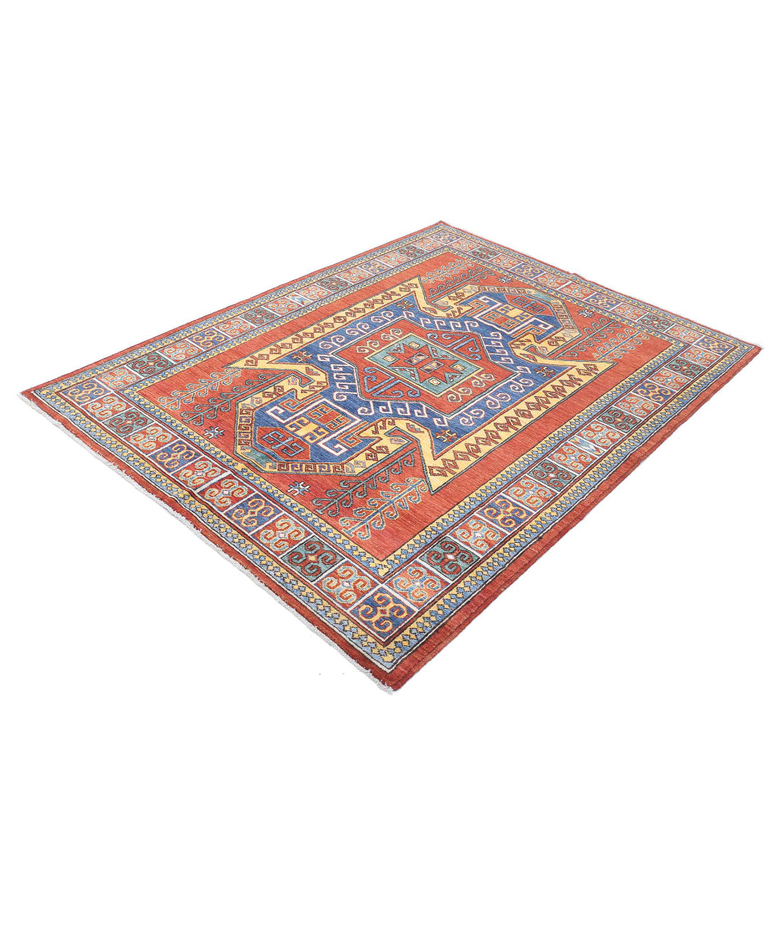 Hand Knotted Nomadic Caucasian Humna Wool Rug - 4'10'' x 6'7'' 4'10'' x 6'7'' (145 X 198) / Red / Multi