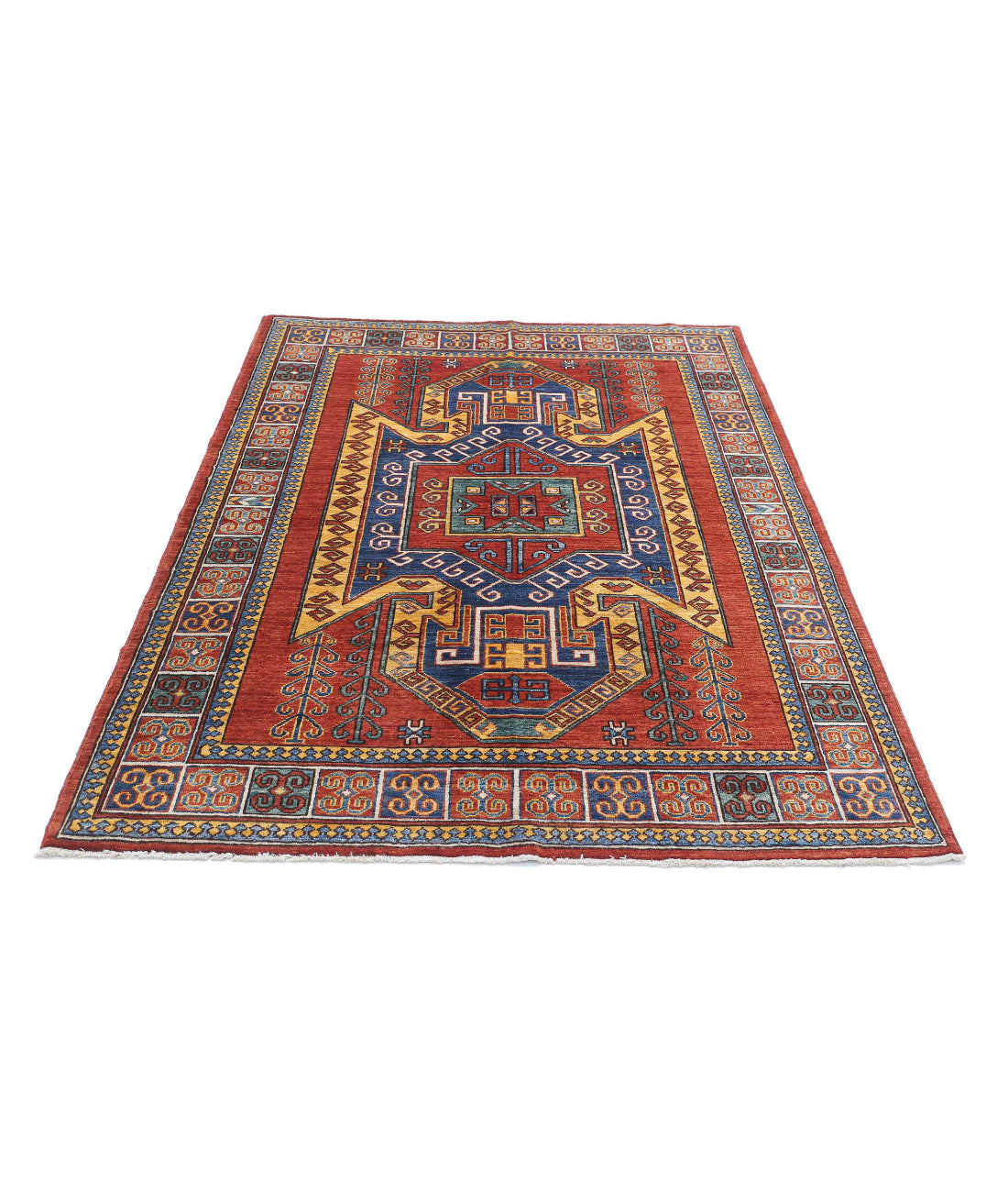 Hand Knotted Nomadic Caucasian Humna Wool Rug - 4'10'' x 6'7'' 4'10'' x 6'7'' (145 X 198) / Red / Multi