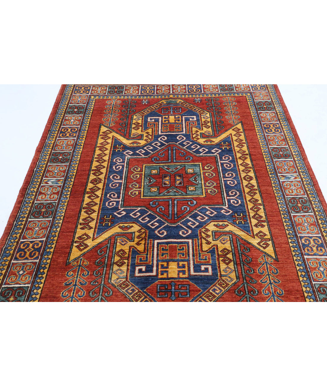Hand Knotted Nomadic Caucasian Humna Wool Rug - 4'10'' x 6'7'' 4'10'' x 6'7'' (145 X 198) / Red / Multi