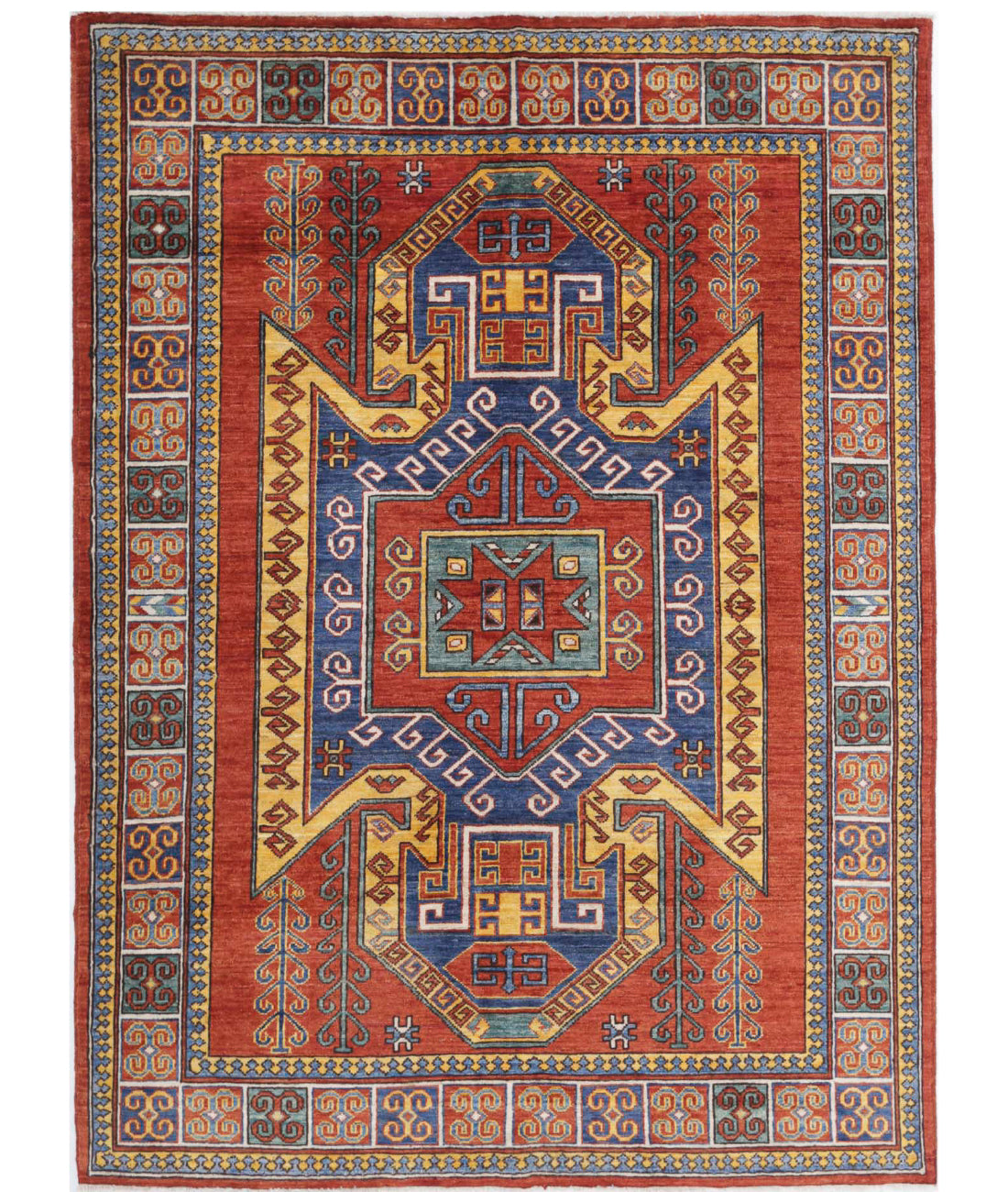 Hand Knotted Nomadic Caucasian Humna Wool Rug - 4'10'' x 6'7''