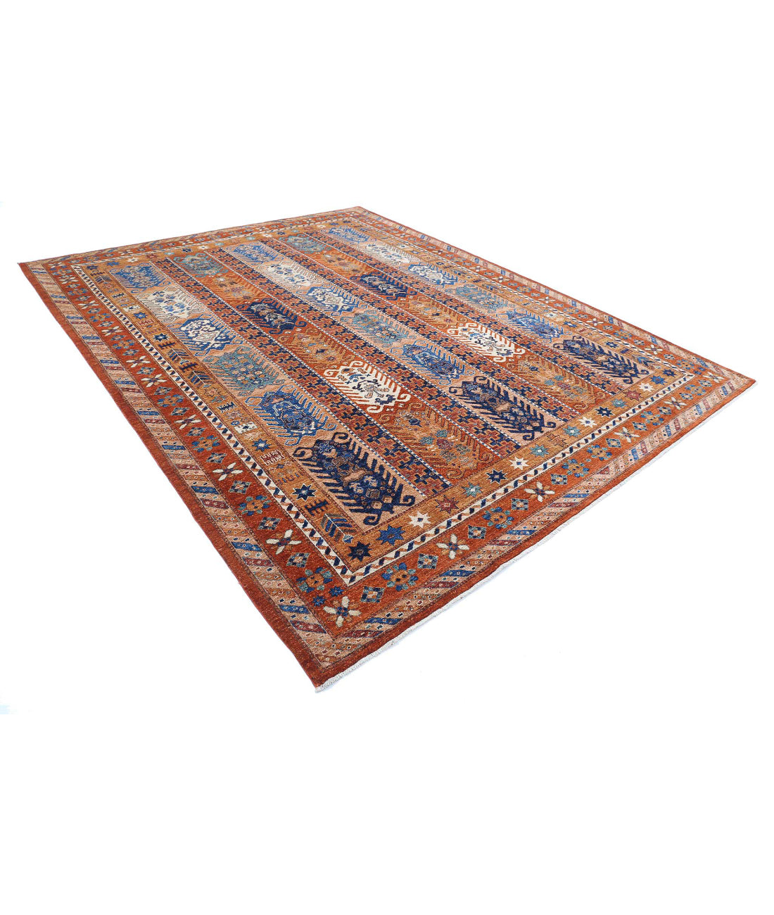 Hand Knotted Nomadic Caucasian Humna Wool Rug - 9'3'' x 11'6'' 9'3'' x 11'6'' (278 X 345) / Rust / Multi