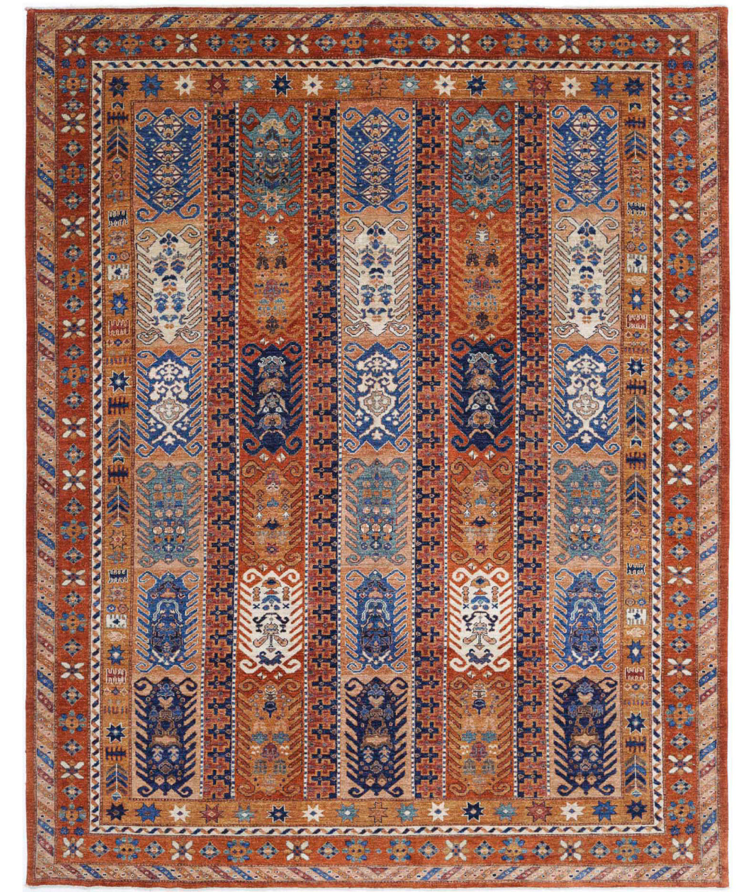 Hand Knotted Nomadic Caucasian Humna Wool Rug - 9&#39;3&#39;&#39; x 11&#39;6&#39;&#39; 9&#39;3&#39;&#39; x 11&#39;6&#39;&#39; (278 X 345) / Rust / Multi