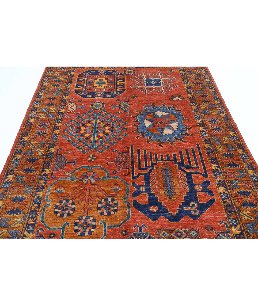 Hand Knotted Nomadic Caucasian Humna Wool Rug - 5'10'' x 8'3'' 5'10'' x 8'3'' (175 X 248) / Red / Taupe