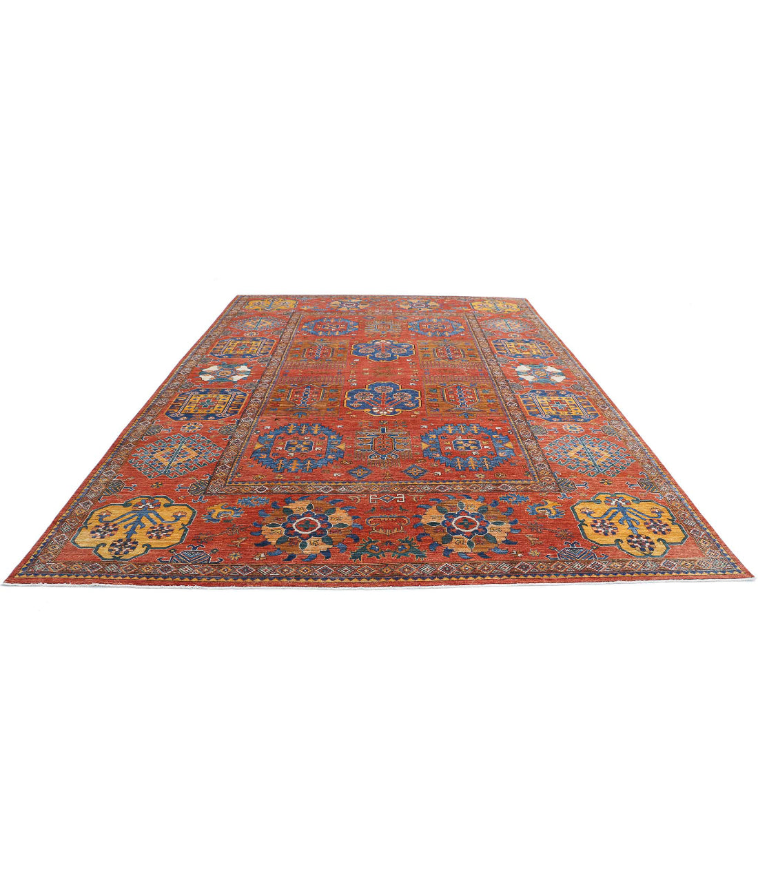Hand Knotted Nomadic Caucasian Humna Wool Rug - 10'3'' x 14'3'' 10'3'' x 14'3'' (308 X 428) / Rust / Gold