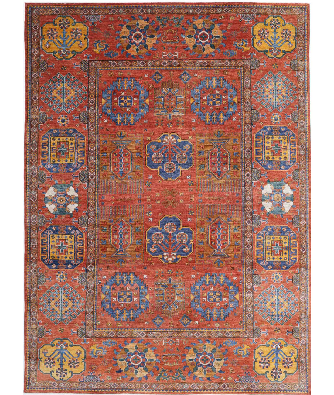 Hand Knotted Nomadic Caucasian Humna Wool Rug - 10&#39;3&#39;&#39; x 14&#39;3&#39;&#39; 10&#39;3&#39;&#39; x 14&#39;3&#39;&#39; (308 X 428) / Rust / Gold