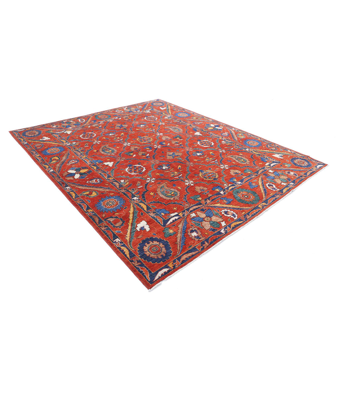 Hand Knotted Nomadic Caucasian Humna Wool Rug - 8'4'' x 10'1'' 8'4'' x 10'1'' (250 X 303) / Red / Blue