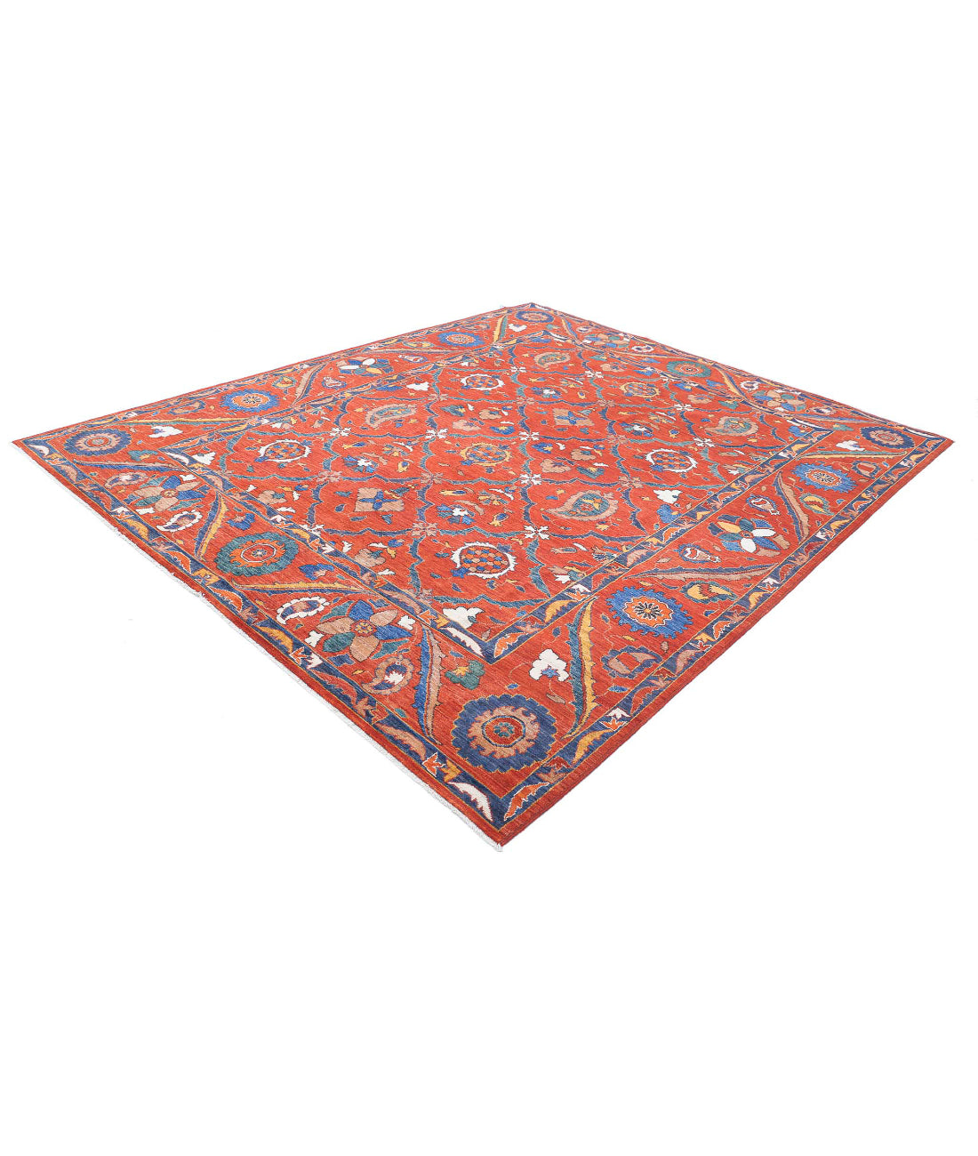 Hand Knotted Nomadic Caucasian Humna Wool Rug - 8'4'' x 10'1'' 8'4'' x 10'1'' (250 X 303) / Red / Blue