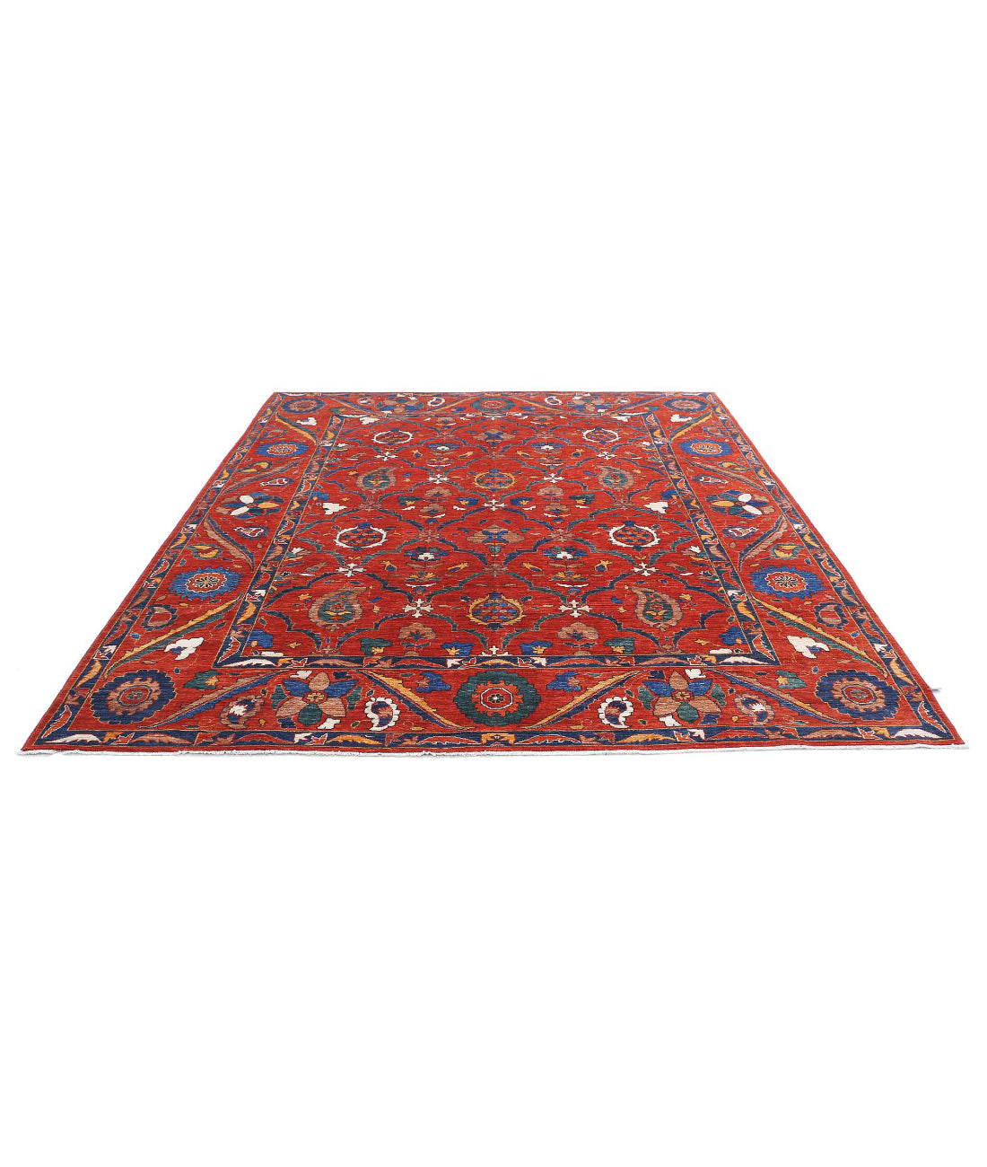 Hand Knotted Nomadic Caucasian Humna Wool Rug - 8'4'' x 10'1'' 8'4'' x 10'1'' (250 X 303) / Red / Blue