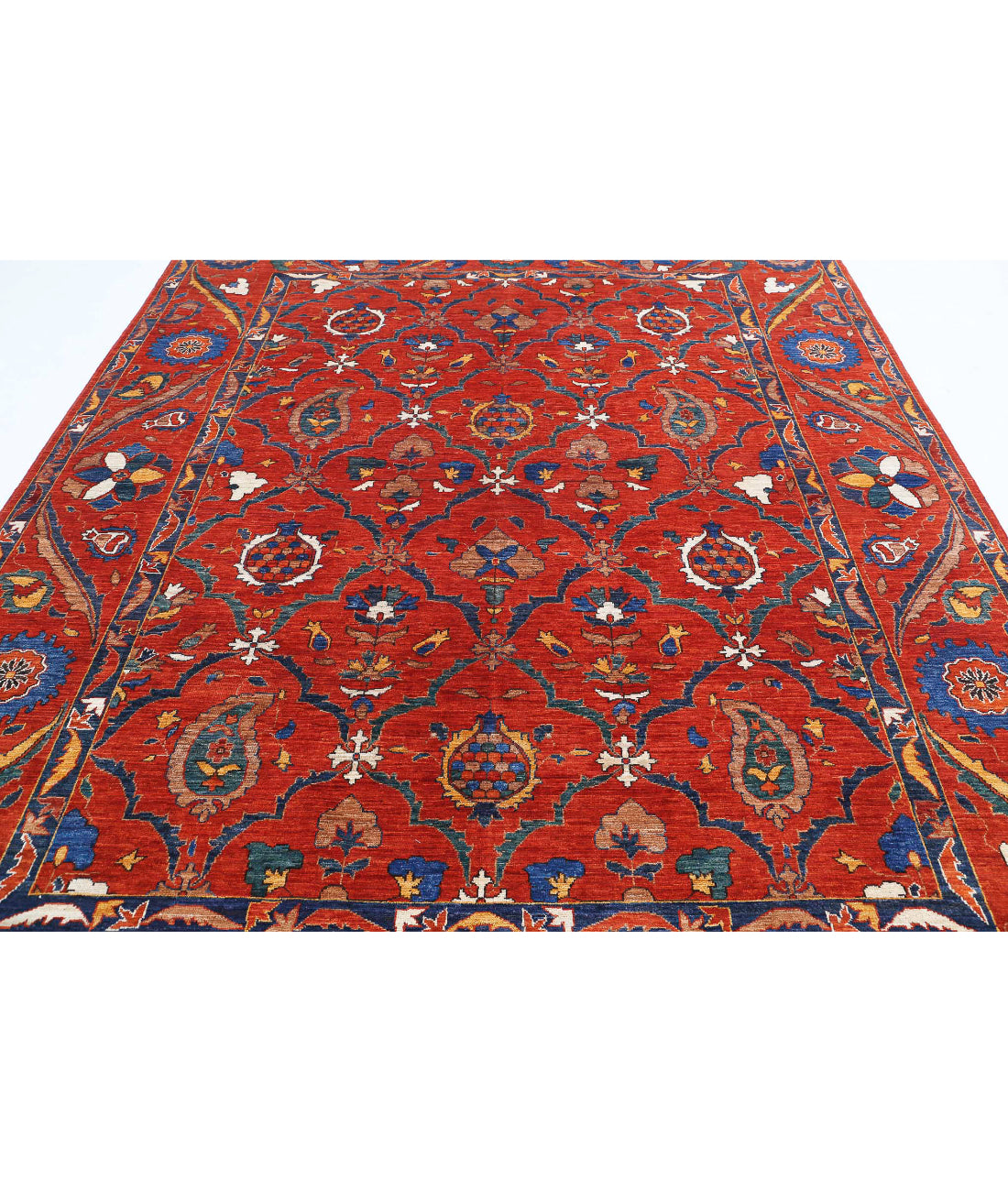 Hand Knotted Nomadic Caucasian Humna Wool Rug - 8'4'' x 10'1'' 8'4'' x 10'1'' (250 X 303) / Red / Blue
