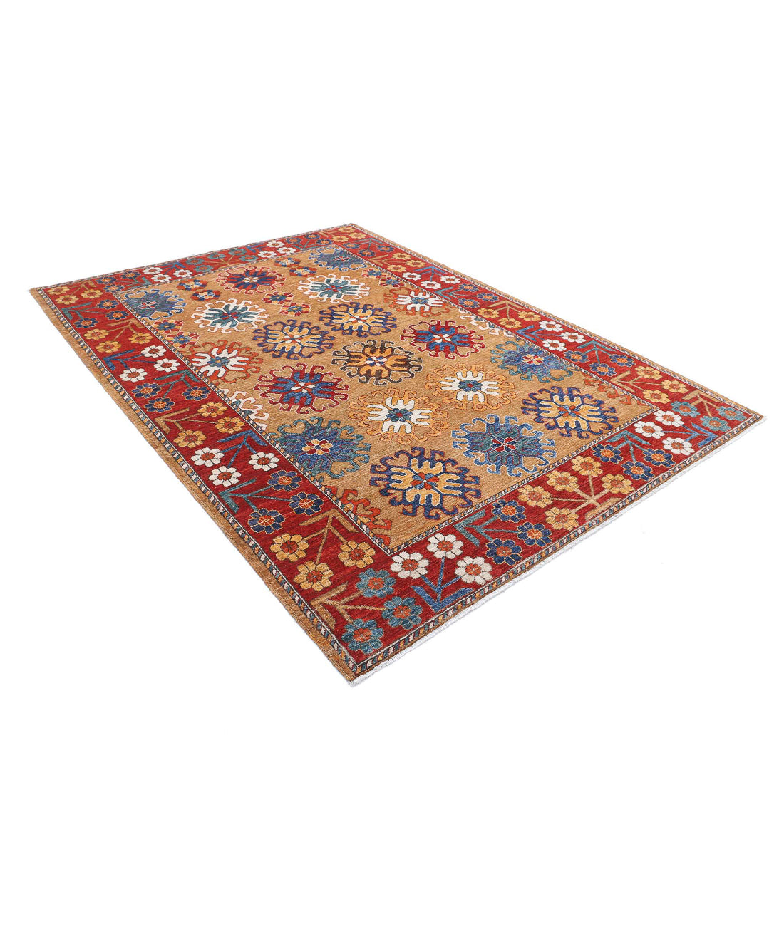 Hand Knotted Nomadic Caucasian Humna Wool Rug - 6'10'' x 9'5'' 6'10'' x 9'5'' (205 X 283) / Gold / Red