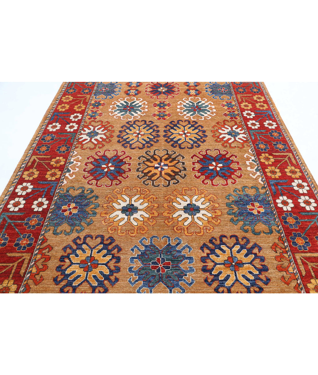 Hand Knotted Nomadic Caucasian Humna Wool Rug - 6'10'' x 9'5'' 6'10'' x 9'5'' (205 X 283) / Gold / Red
