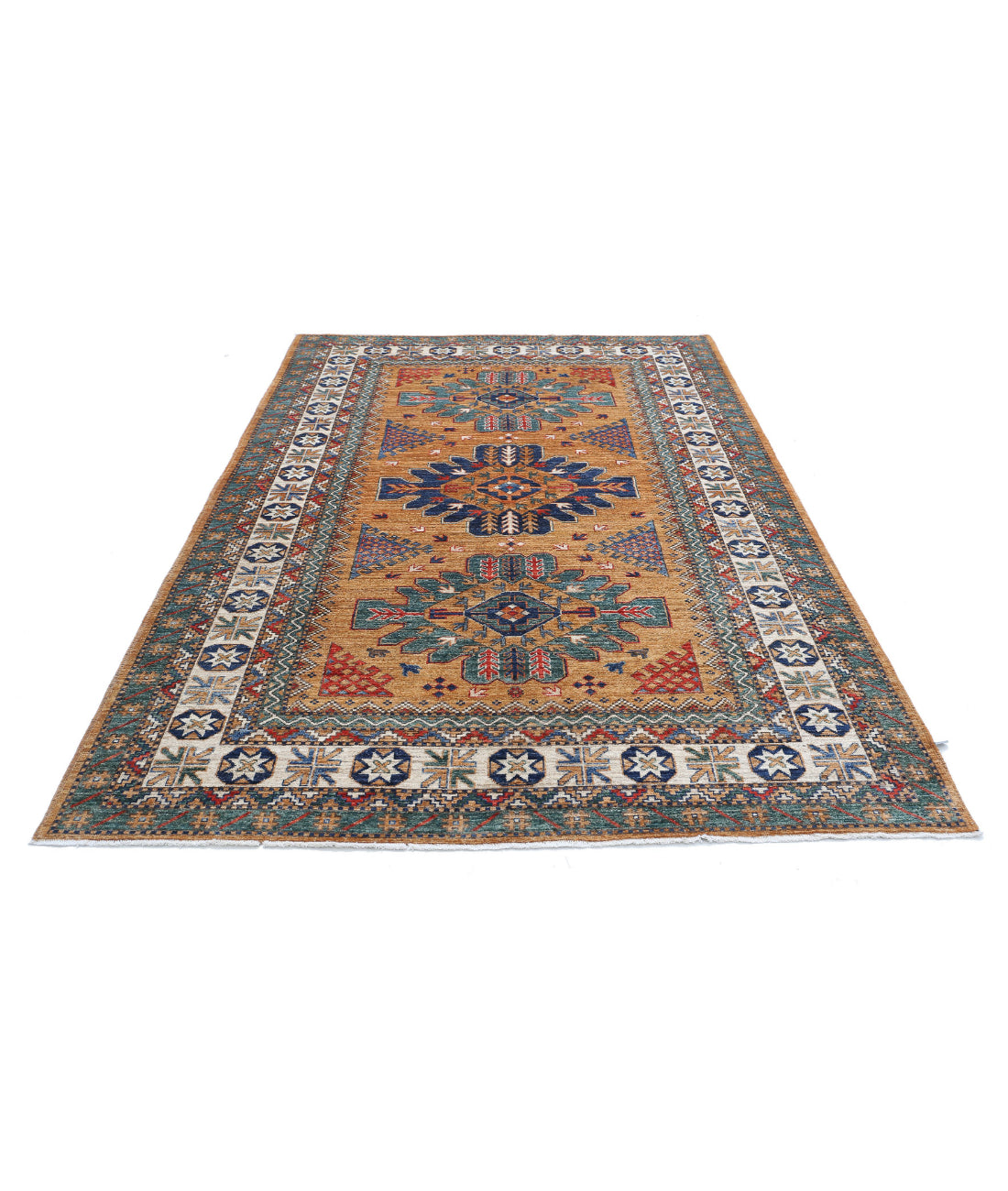 Hand Knotted Nomadic Caucasian Humna Wool Rug - 5'11'' x 9'0'' 5'11'' x 9'0'' (178 X 270) / Gold / Ivory