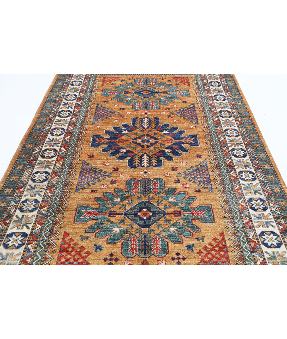 Hand Knotted Nomadic Caucasian Humna Wool Rug - 5'11'' x 9'0'' 5'11'' x 9'0'' (178 X 270) / Gold / Ivory