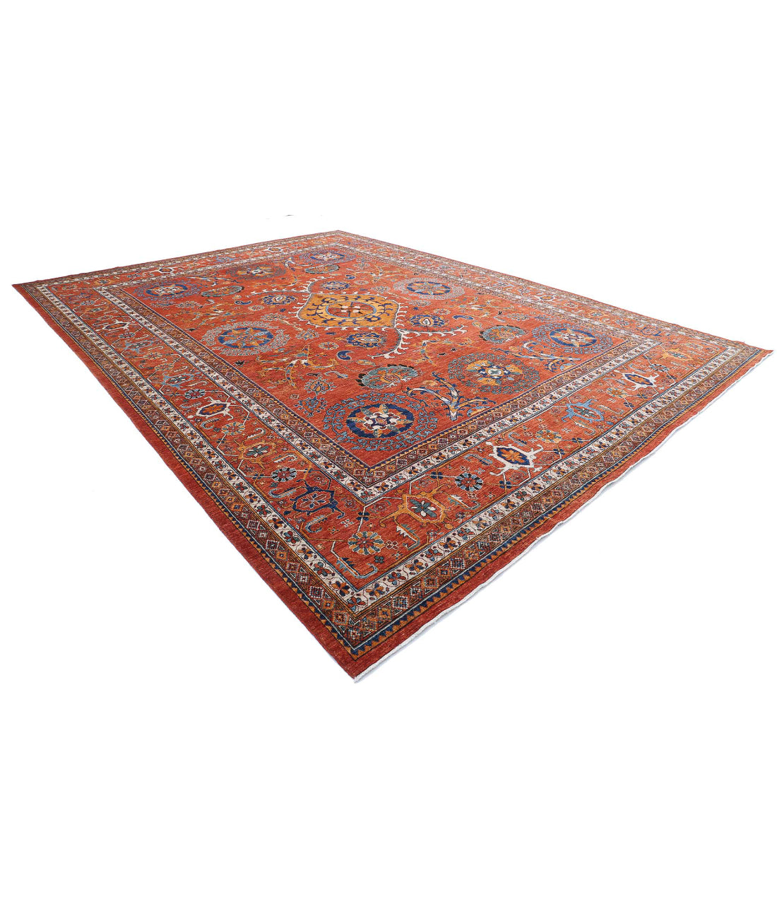 Hand Knotted Nomadic Caucasian Humna Wool Rug - 12'7'' x 17'1'' 12'7'' x 17'1'' (378 X 513) / Red / Red