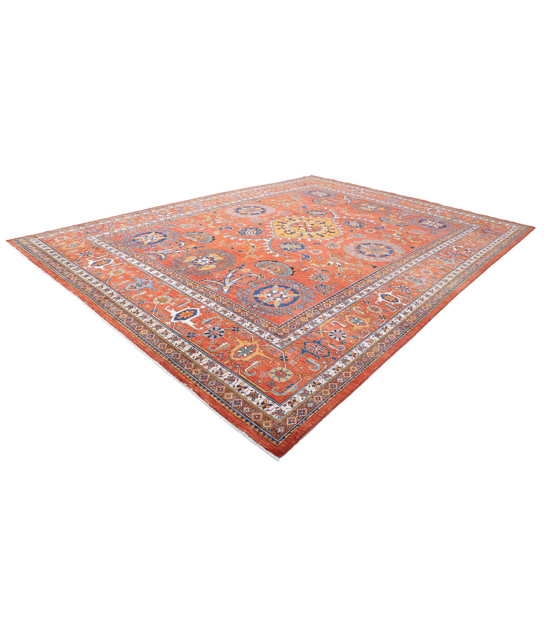 Hand Knotted Nomadic Caucasian Humna Wool Rug - 12'7'' x 17'1'' 12'7'' x 17'1'' (378 X 513) / Red / Red