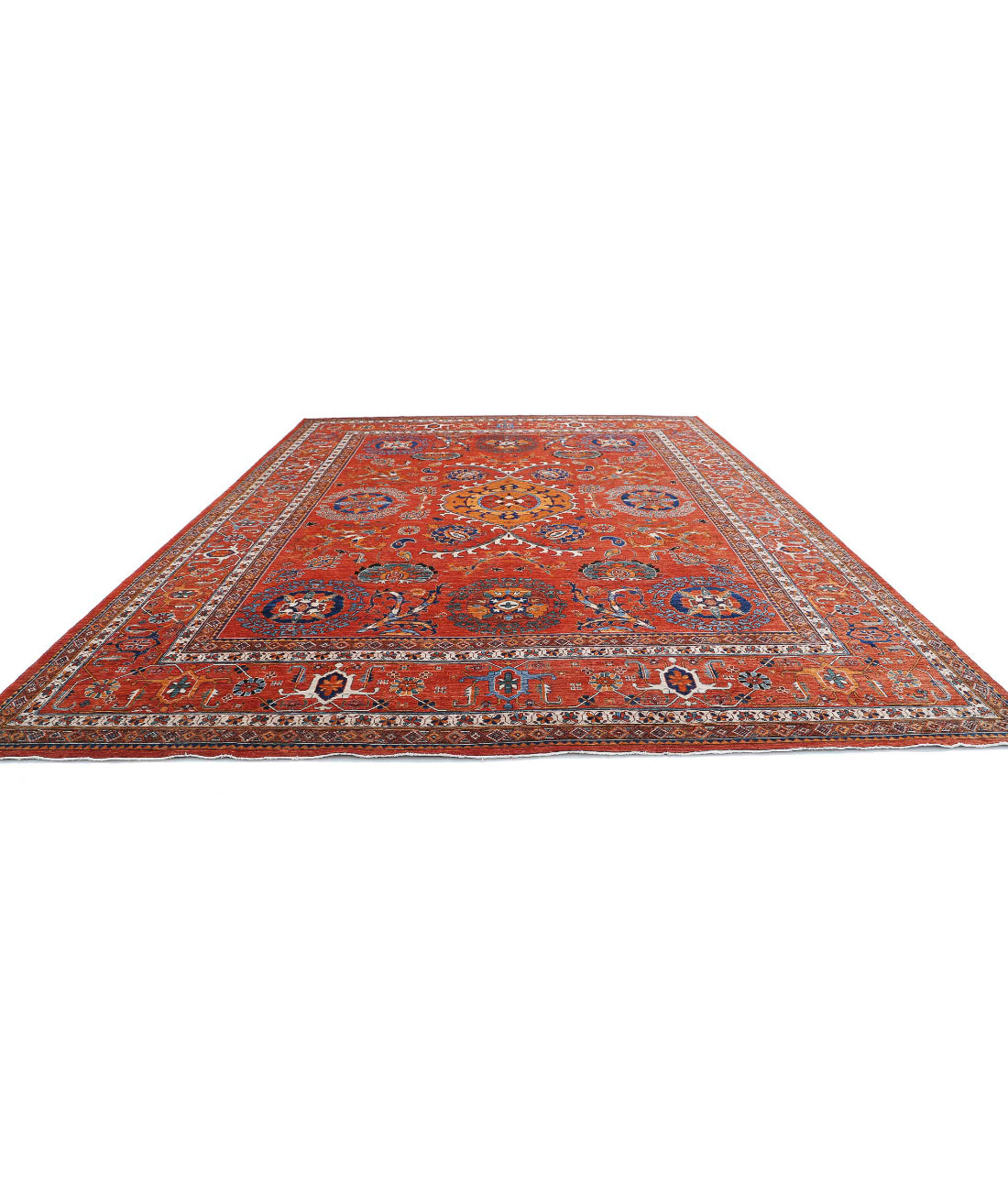 Hand Knotted Nomadic Caucasian Humna Wool Rug - 12'7'' x 17'1'' 12'7'' x 17'1'' (378 X 513) / Red / Red