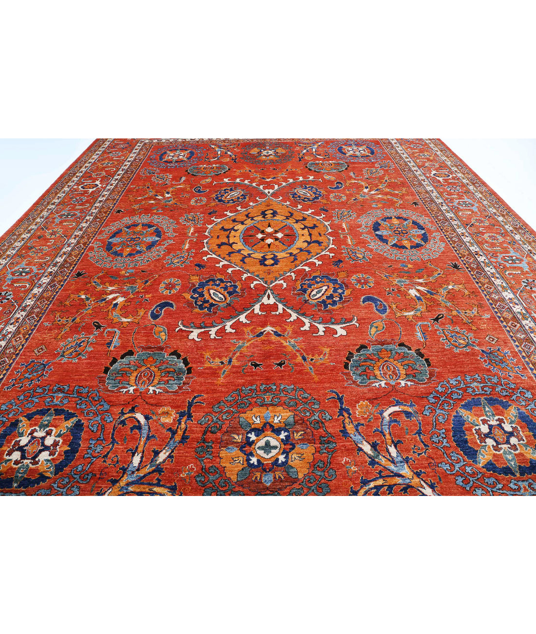 Hand Knotted Nomadic Caucasian Humna Wool Rug - 12'7'' x 17'1'' 12'7'' x 17'1'' (378 X 513) / Red / Red