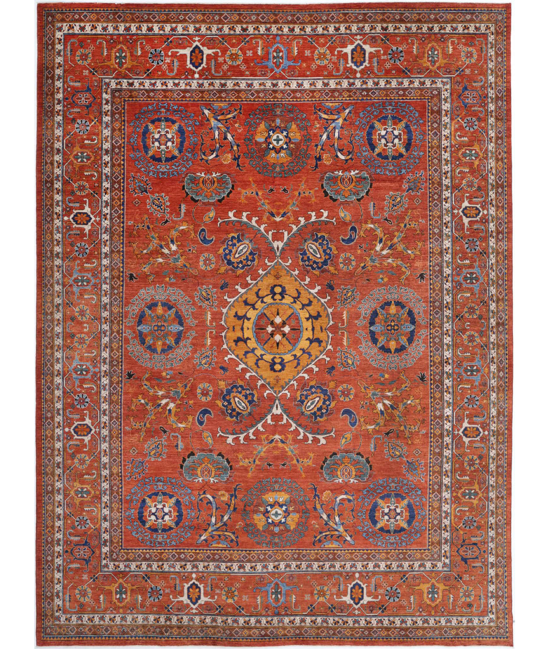 Hand Knotted Nomadic Caucasian Humna Wool Rug - 12&#39;7&#39;&#39; x 17&#39;1&#39;&#39; 12&#39;7&#39;&#39; x 17&#39;1&#39;&#39; (378 X 513) / Red / Red