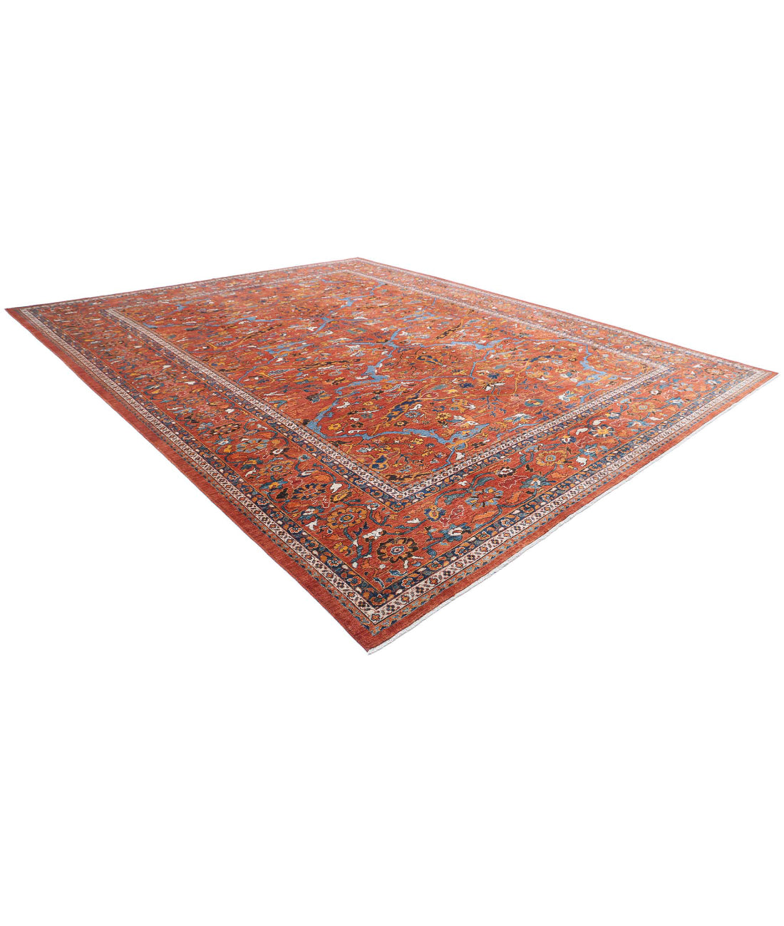 Hand Knotted Nomadic Caucasian Humna Wool Rug - 13'5'' x 16'3'' 13'5'' x 16'3'' (403 X 488) / Red / Red