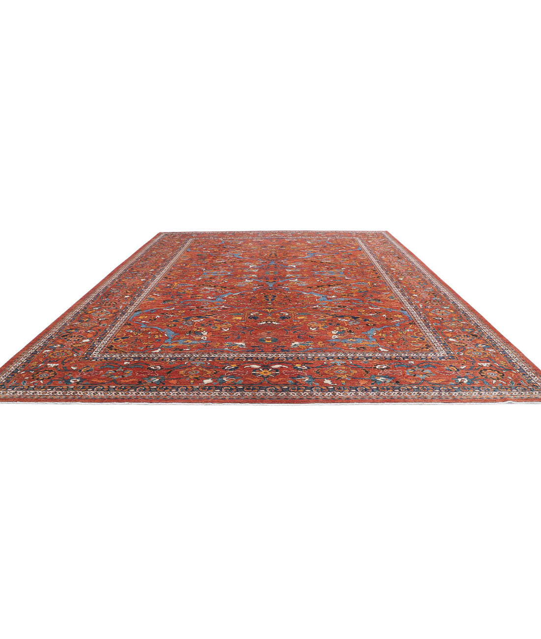 Hand Knotted Nomadic Caucasian Humna Wool Rug - 13'5'' x 16'3'' 13'5'' x 16'3'' (403 X 488) / Red / Red