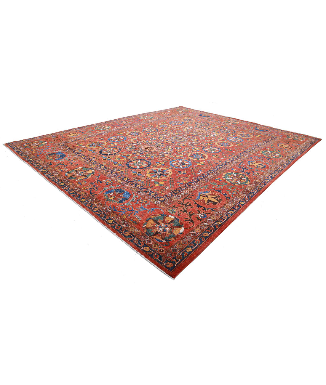 Hand Knotted Nomadic Caucasian Humna Wool Rug - 13'0'' x 16'1'' 13'0'' x 16'1'' (390 X 483) / Red / Red