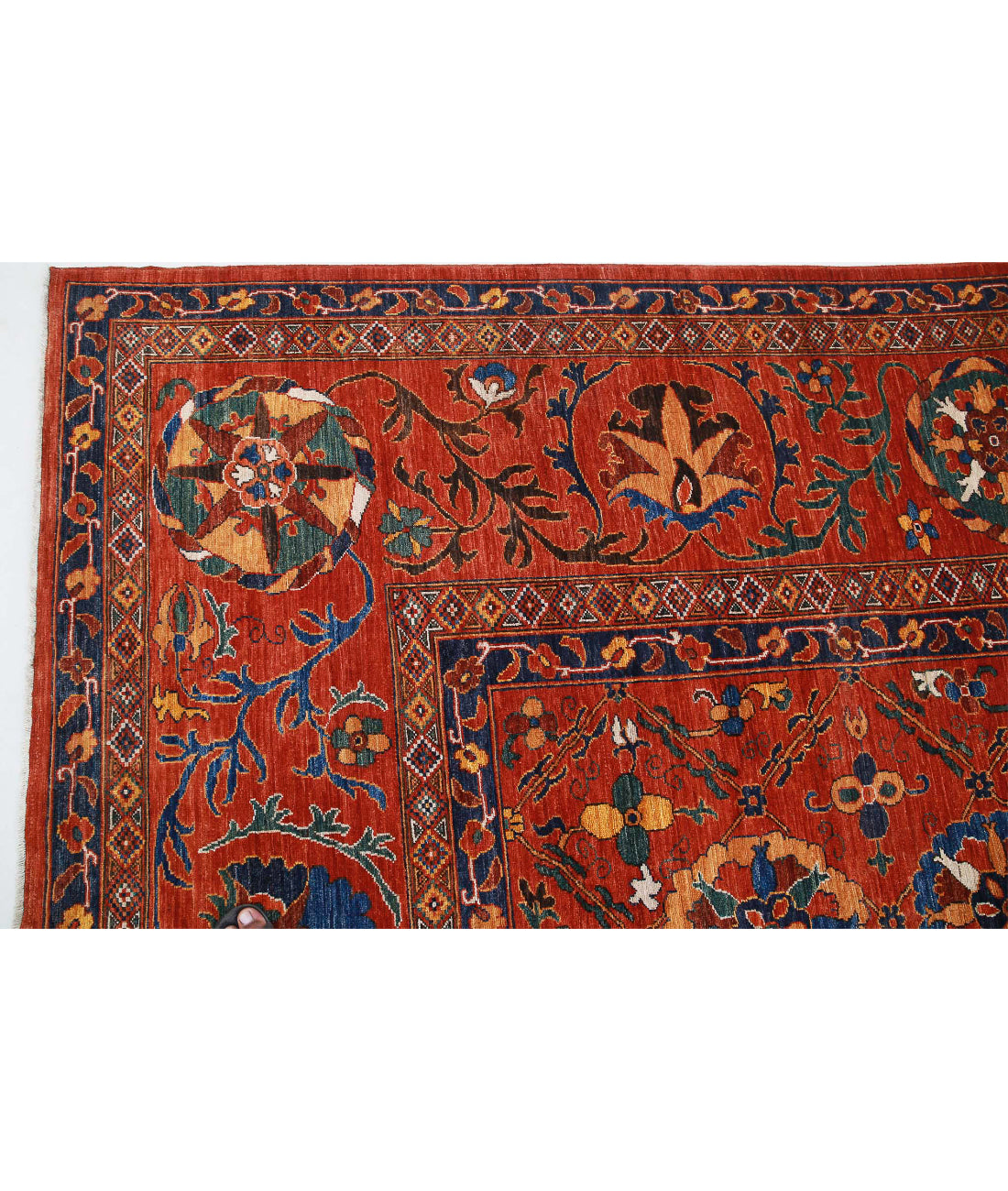 Hand Knotted Nomadic Caucasian Humna Wool Rug - 13'0'' x 16'1'' 13'0'' x 16'1'' (390 X 483) / Red / Red