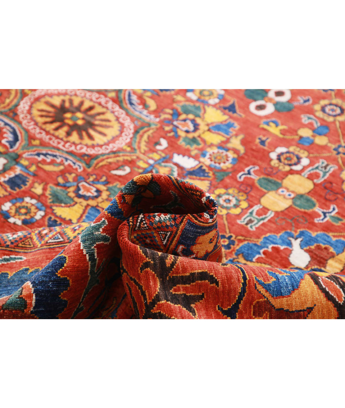 Hand Knotted Nomadic Caucasian Humna Wool Rug - 13'0'' x 16'1'' 13'0'' x 16'1'' (390 X 483) / Red / Red