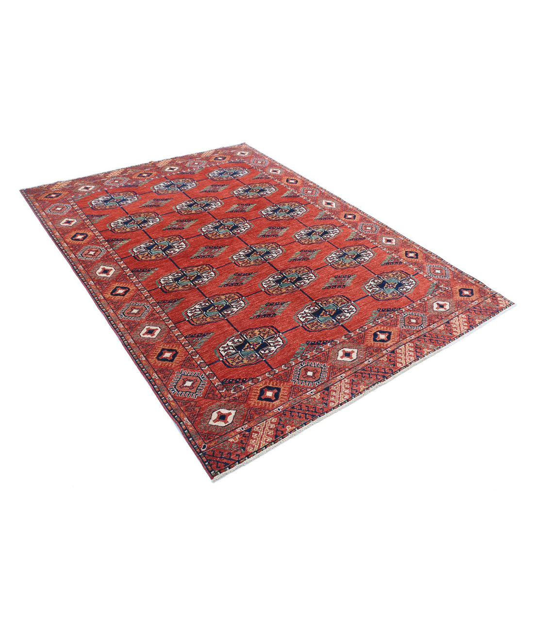 Hand Knotted Nomadic Caucasian Humna Wool Rug - 5'8'' x 7'9'' 5'8'' x 7'9'' (170 X 233) / Rust / Blue