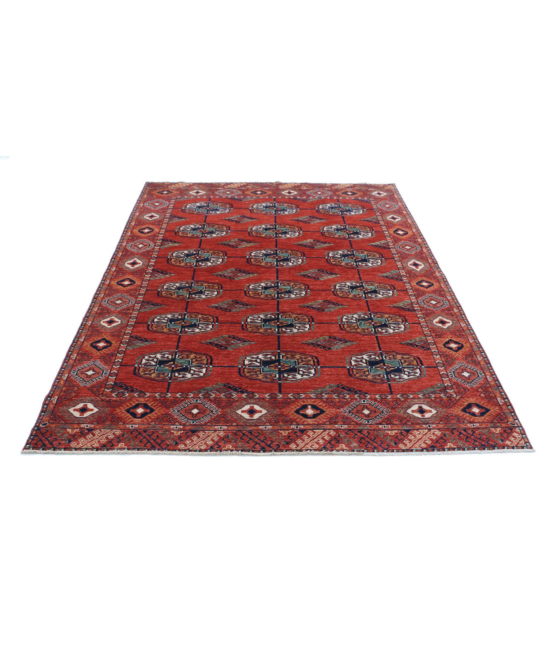 Hand Knotted Nomadic Caucasian Humna Wool Rug - 5'8'' x 7'9'' 5'8'' x 7'9'' (170 X 233) / Rust / Blue