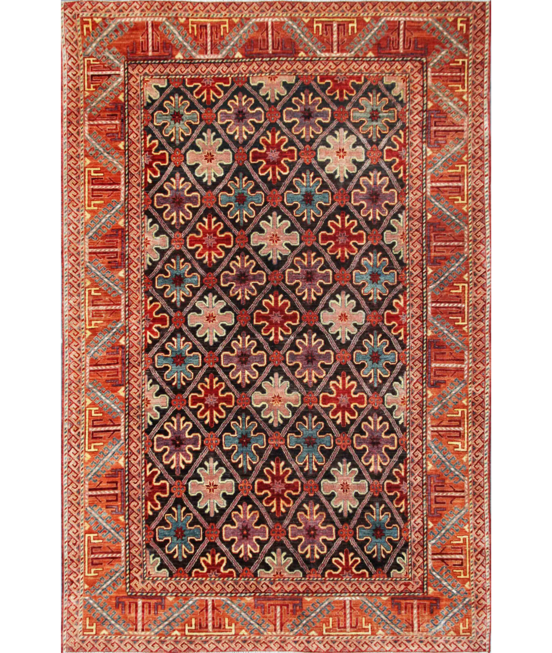 Hand Knotted Humna Wool Rug 6' 7" X 9' 10" 6' 7" X 9' 10" (201 X 300) / Charcoal / Rust
