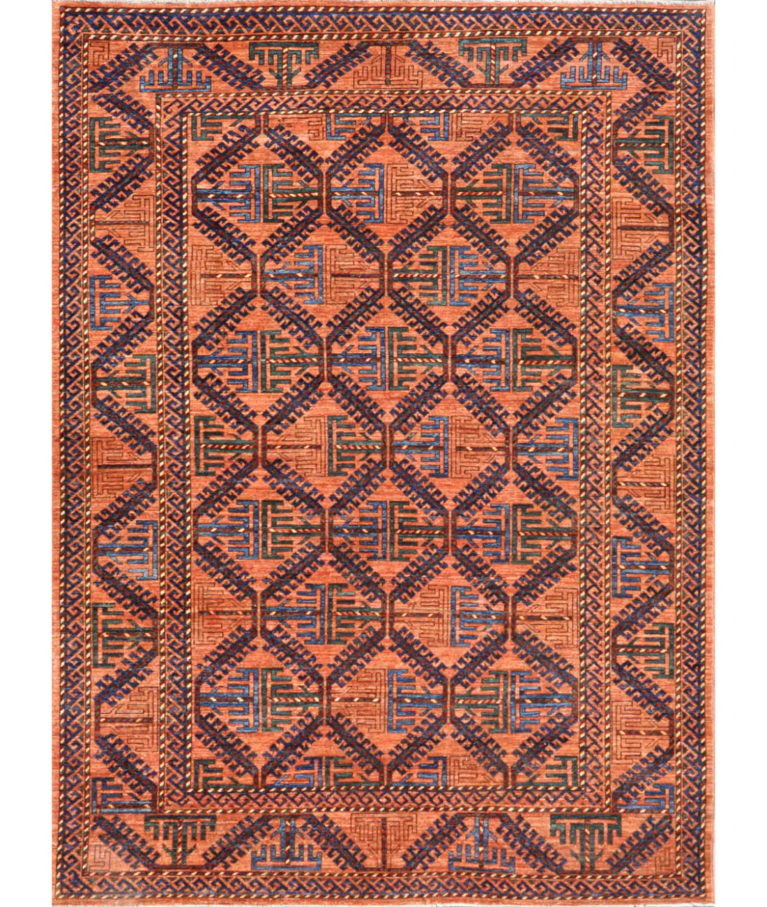 Hand Knotted Humna Wool Rug 6' 5" X 8' 10" 6' 5" X 8' 10" (196 X 269) / Brown / Blue