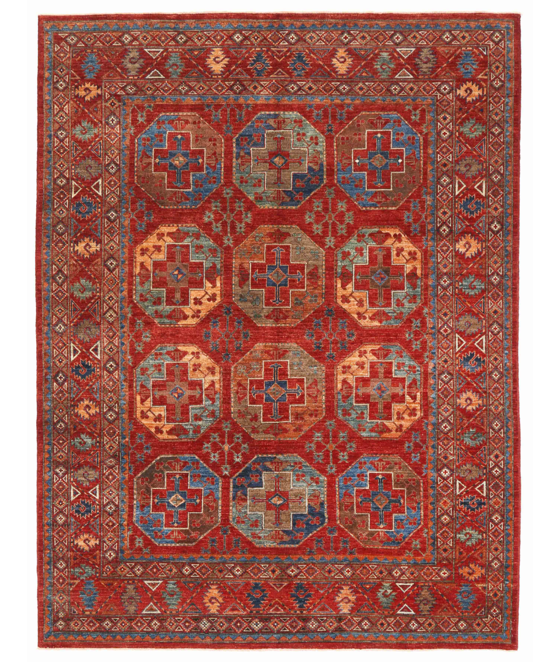 Hand Knotted Humna Wool Rug 7' 4" X 9' 8" 7' 4" X 9' 8" (223 X 295) / Rust / Blue