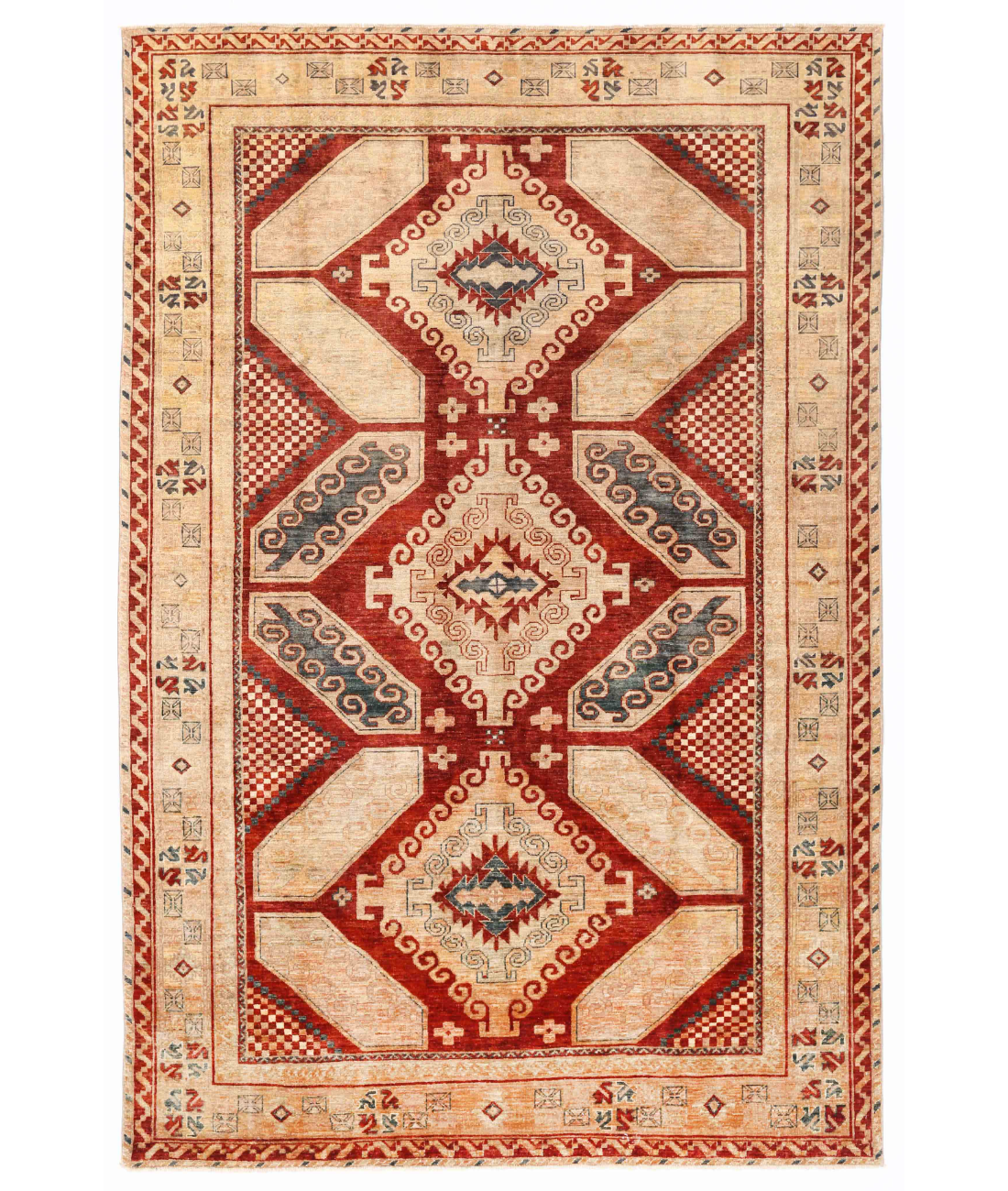 Hand Knotted Humna Wool Rug 6' 6" X 9' 7" 6' 6" X 9' 7" (198 X 292) / Rust / Ivory