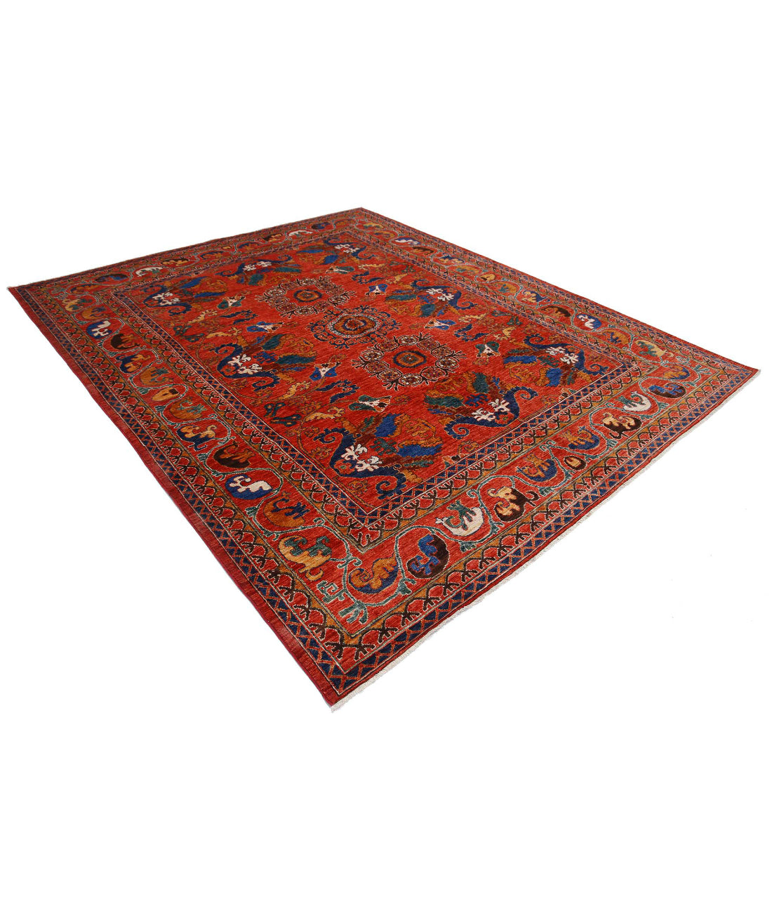 Hand Knotted Nomadic Caucasian Humna Wool Rug - 8'4'' x 9'11'' 8'4'' x 9'11'' (250 X 298) / Red / Red
