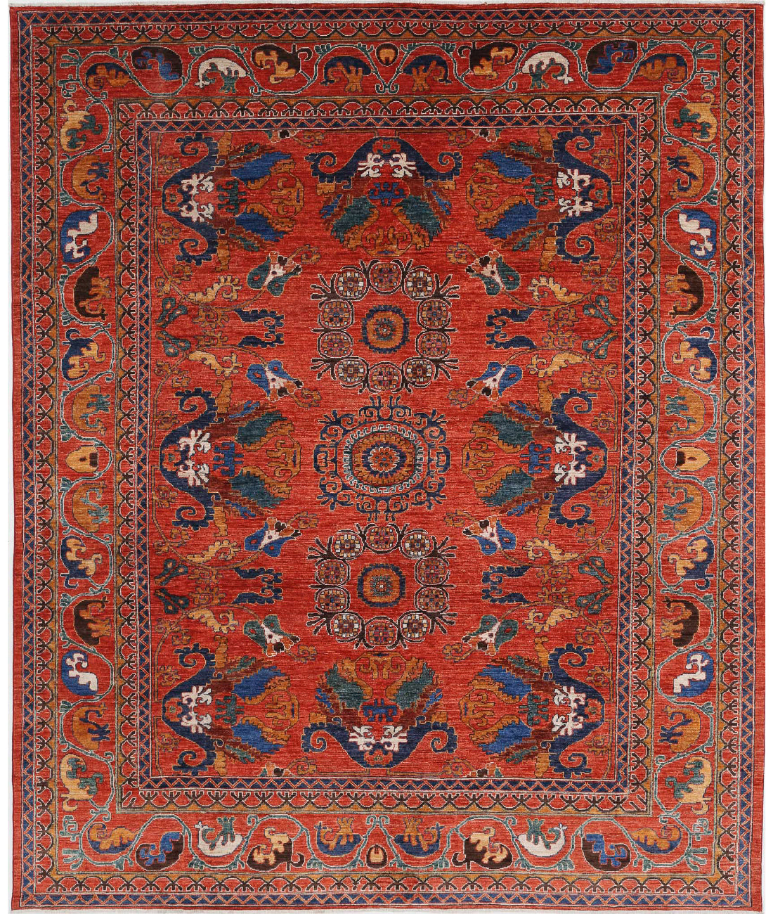 Hand Knotted Nomadic Caucasian Humna Wool Rug - 8'4'' x 9'11''