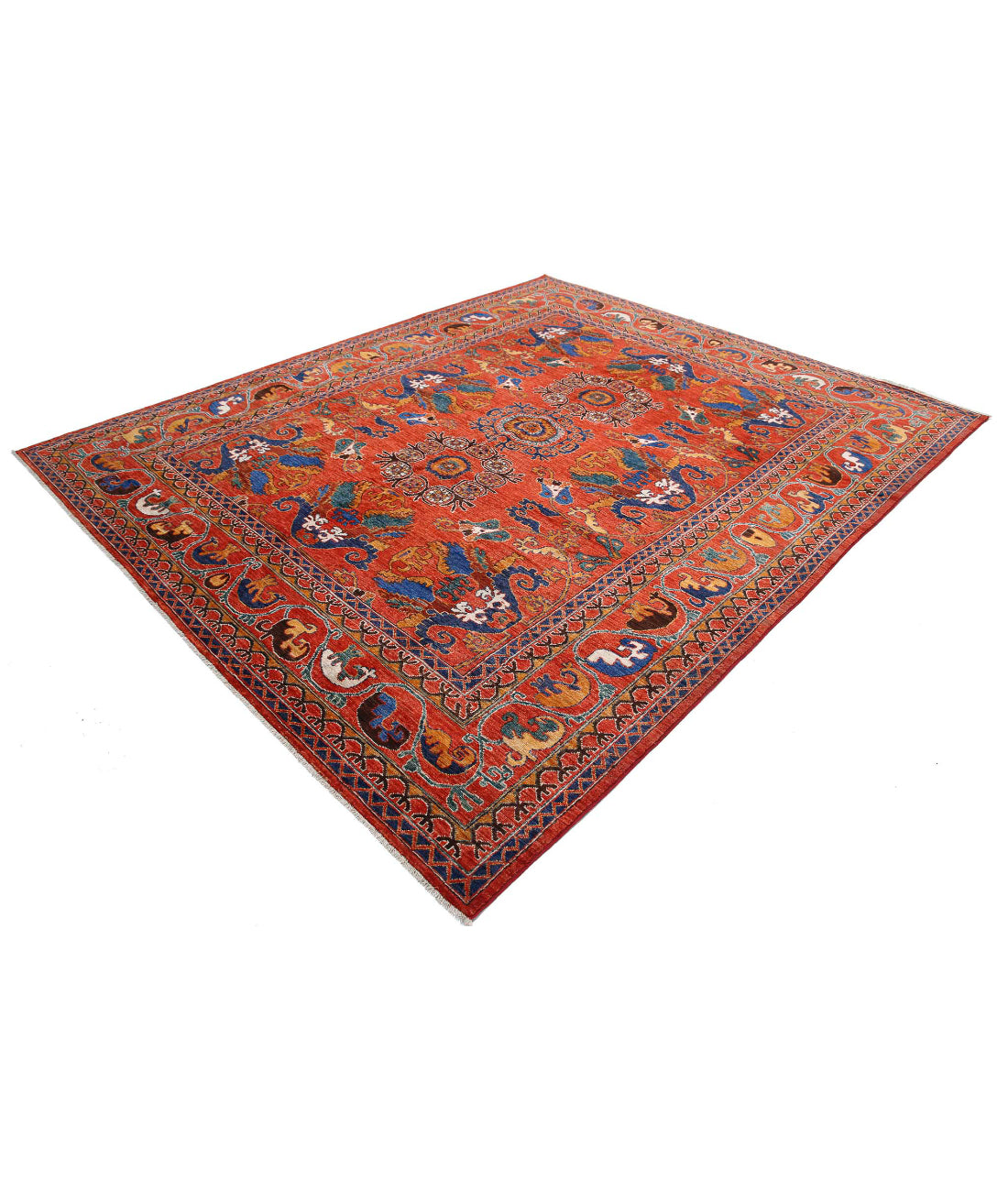 Hand Knotted Nomadic Caucasian Humna Wool Rug - 8'4'' x 9'11'' 8'4'' x 9'11'' (250 X 298) / Red / Red