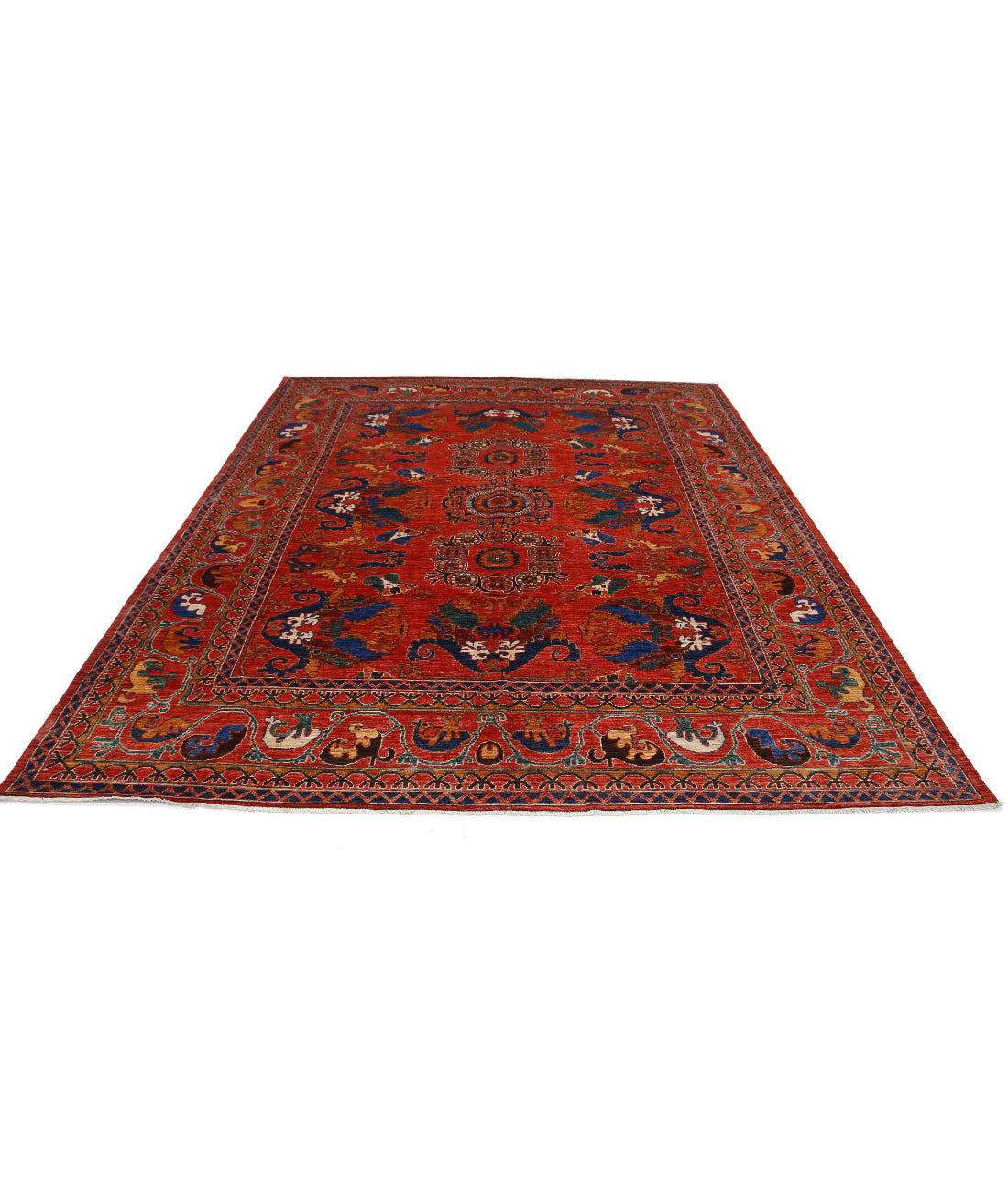 Hand Knotted Nomadic Caucasian Humna Wool Rug - 8'4'' x 9'11'' 8'4'' x 9'11'' (250 X 298) / Red / Red