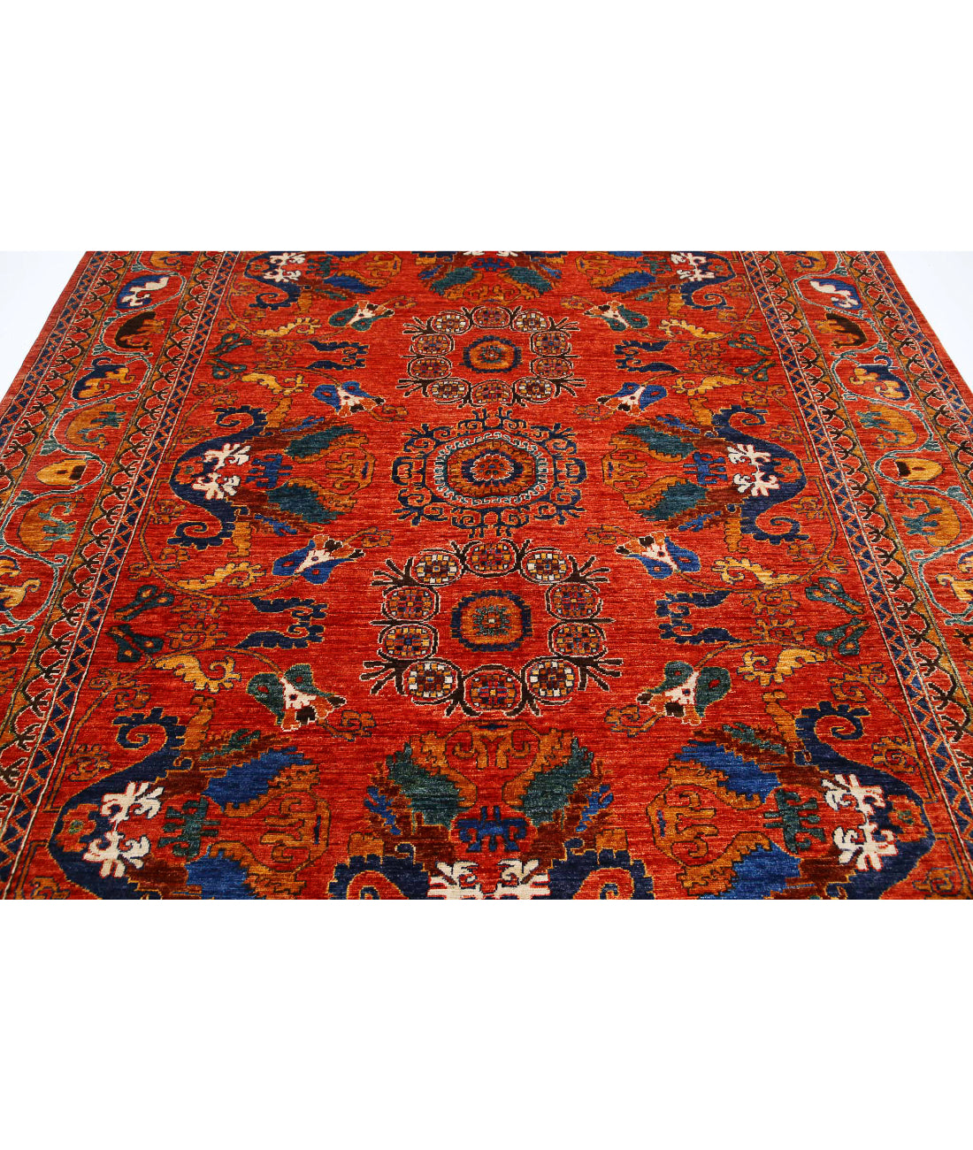 Hand Knotted Nomadic Caucasian Humna Wool Rug - 8'4'' x 9'11'' 8'4'' x 9'11'' (250 X 298) / Red / Red