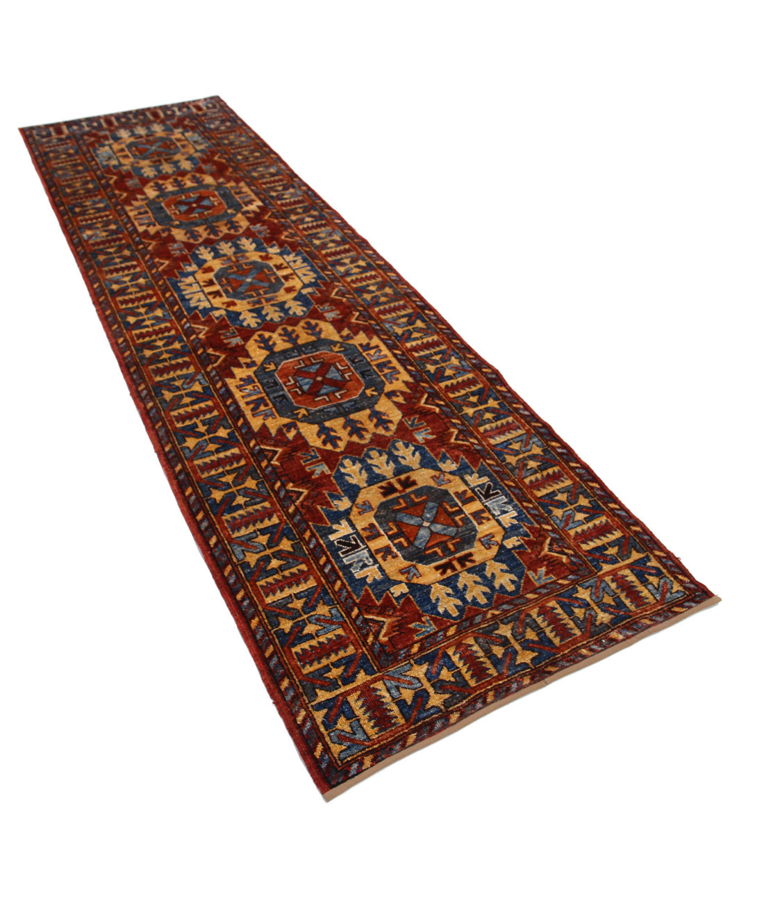 Hand Knotted Nomadic Caucasian Humna Wool Rug - 2'11'' x 9'10'' 2'11'' x 9'10'' (88 X 295) / Red / Multi