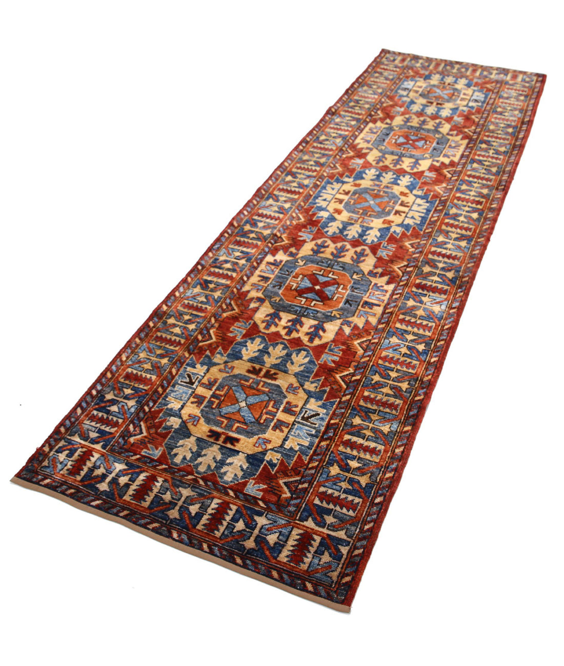 Hand Knotted Nomadic Caucasian Humna Wool Rug - 2'11'' x 9'10'' 2'11'' x 9'10'' (88 X 295) / Red / Multi