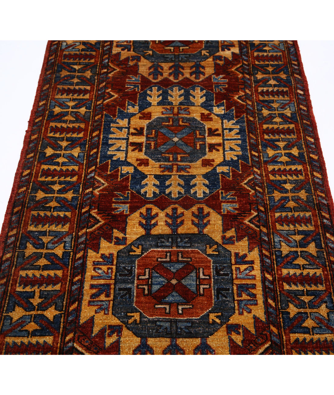 Hand Knotted Nomadic Caucasian Humna Wool Rug - 2'11'' x 9'10'' 2'11'' x 9'10'' (88 X 295) / Red / Multi