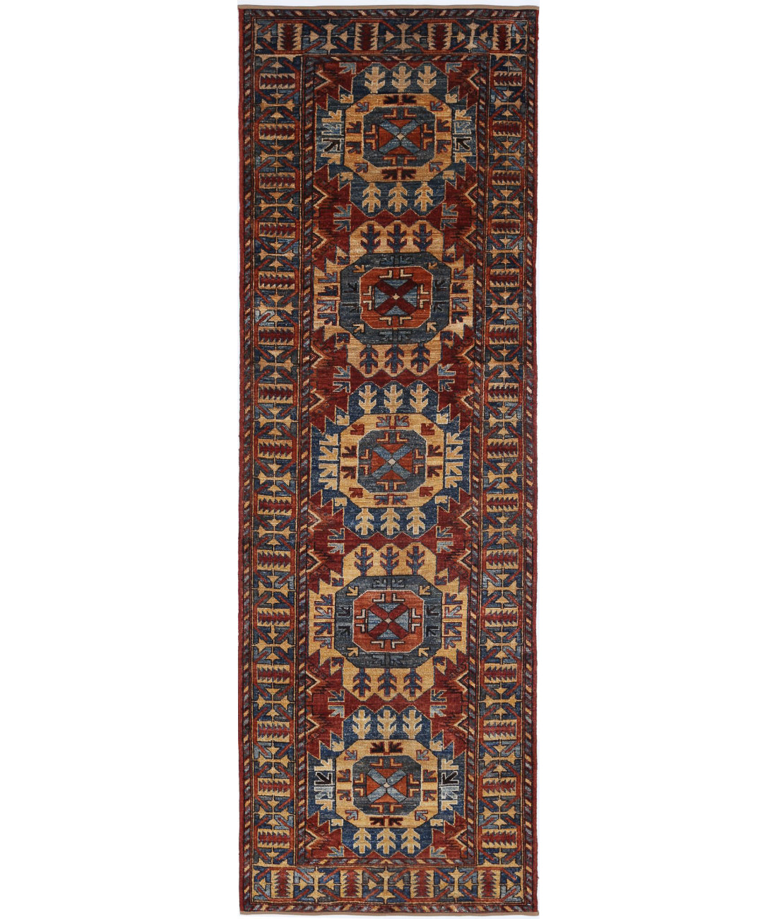 Hand Knotted Nomadic Caucasian Humna Wool Rug - 2&#39;11&#39;&#39; x 9&#39;10&#39;&#39; 2&#39;11&#39;&#39; x 9&#39;10&#39;&#39; (88 X 295) / Red / Multi
