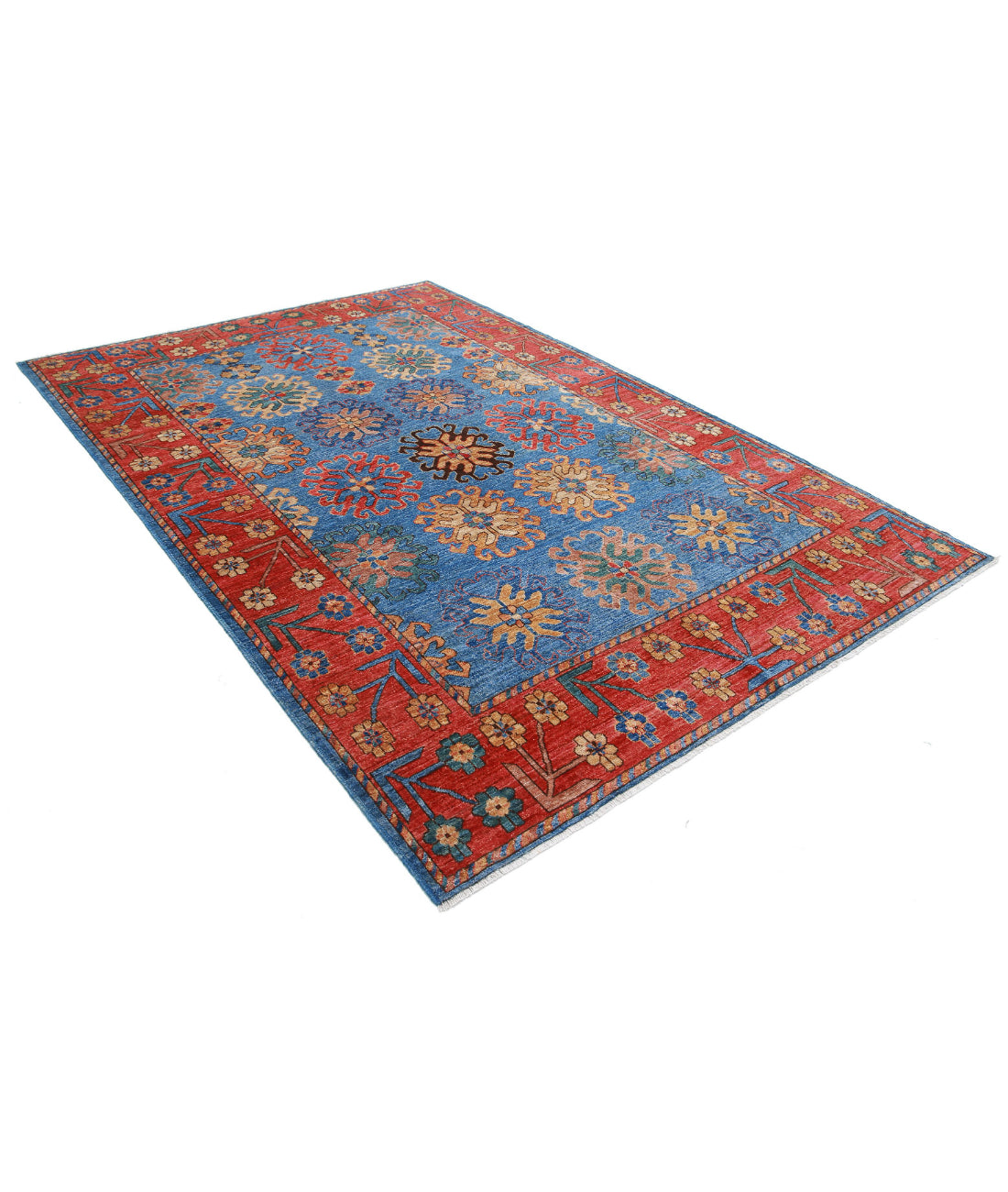 Hand Knotted Nomadic Caucasian Humna Wool Rug - 6'9'' x 10'1'' 6'9'' x 10'1'' (203 X 303) / Blue / Red