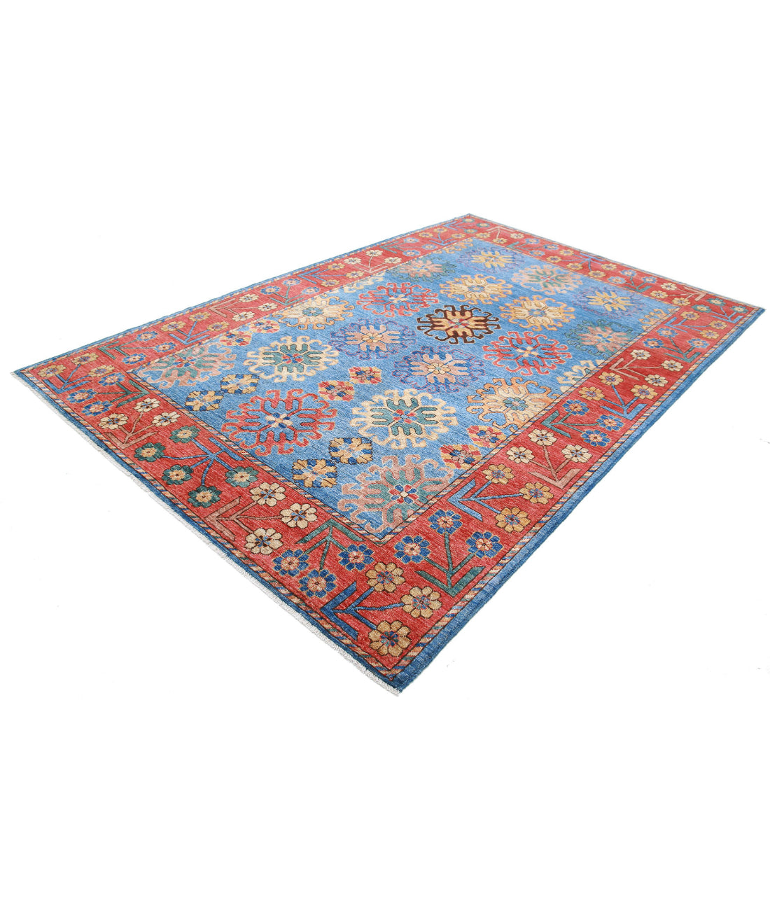 Hand Knotted Nomadic Caucasian Humna Wool Rug - 6'9'' x 10'1'' 6'9'' x 10'1'' (203 X 303) / Blue / Red