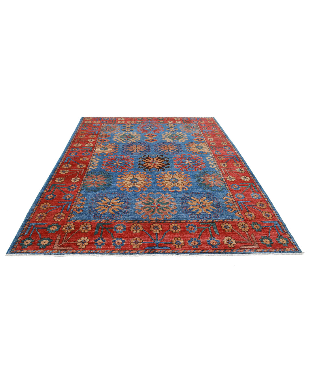 Hand Knotted Nomadic Caucasian Humna Wool Rug - 6'9'' x 10'1'' 6'9'' x 10'1'' (203 X 303) / Blue / Red