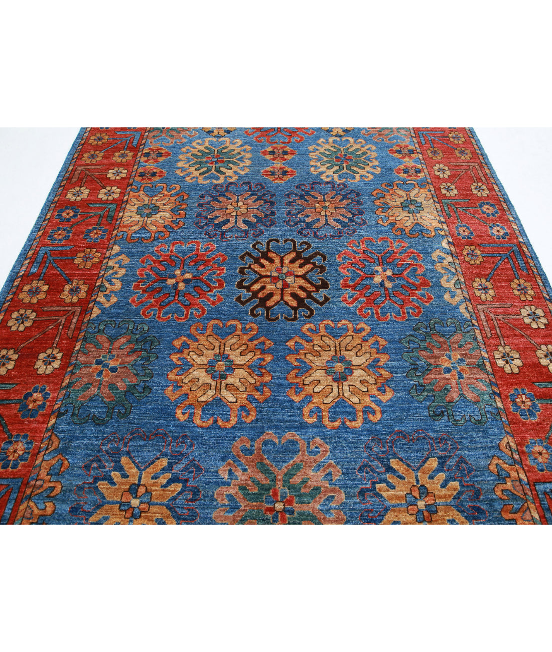 Hand Knotted Nomadic Caucasian Humna Wool Rug - 6'9'' x 10'1'' 6'9'' x 10'1'' (203 X 303) / Blue / Red