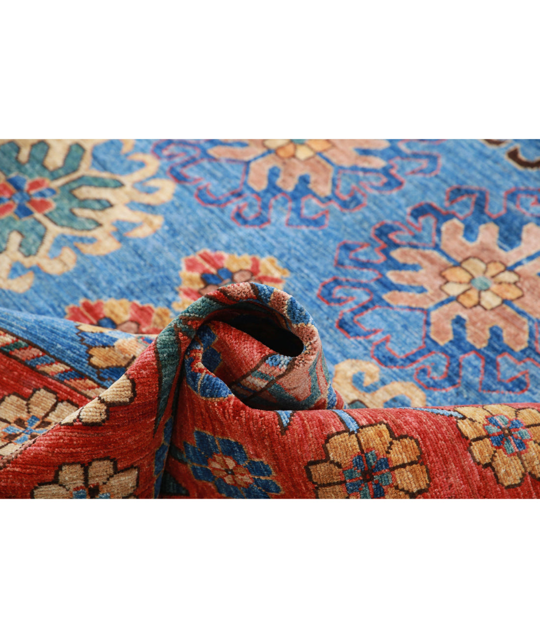 Hand Knotted Nomadic Caucasian Humna Wool Rug - 6'9'' x 10'1'' 6'9'' x 10'1'' (203 X 303) / Blue / Red