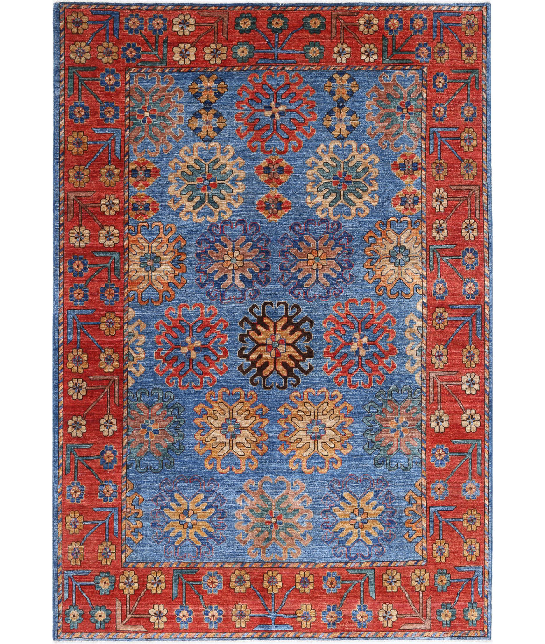 Hand Knotted Nomadic Caucasian Humna Wool Rug - 6&#39;9&#39;&#39; x 10&#39;1&#39;&#39; 6&#39;9&#39;&#39; x 10&#39;1&#39;&#39; (203 X 303) / Blue / Red