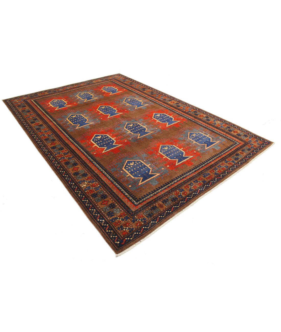 Hand Knotted Nomadic Caucasian Humna Wool Rug - 7'3'' x 10'3'' 7'3'' x 10'3'' (218 X 308) / Brown / Brown