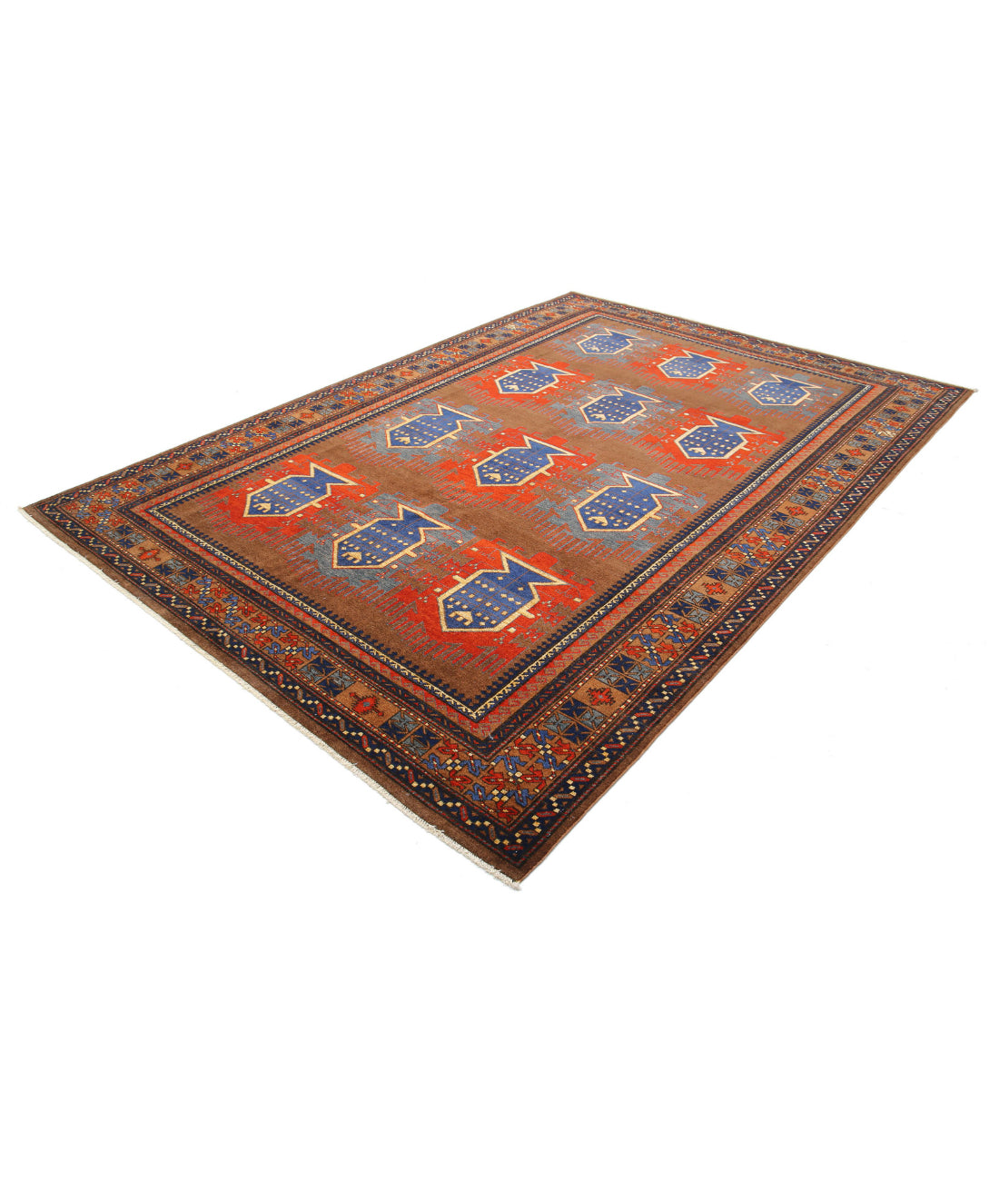Hand Knotted Nomadic Caucasian Humna Wool Rug - 7'3'' x 10'3'' 7'3'' x 10'3'' (218 X 308) / Brown / Brown